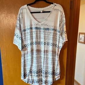 LuLaRoe Iris Blue and Brown Patterned V-Neck Top